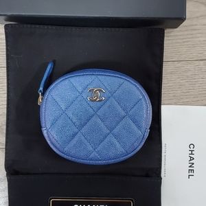 Chanel 19S Iridescent Blue Round Coin Pouch